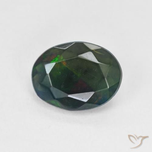 1.36ct طبيعي متعدد الألوان العقيق الأسود, بيضوي, نصف شفاف