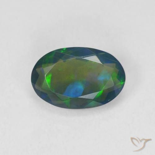 1.05ct طبيعي متعدد الألوان العقيق الأسود, بيضوي, نصف شفاف