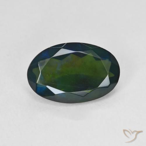 1.64ct طبيعي متعدد الألوان العقيق الأسود, بيضوي, نصف شفاف