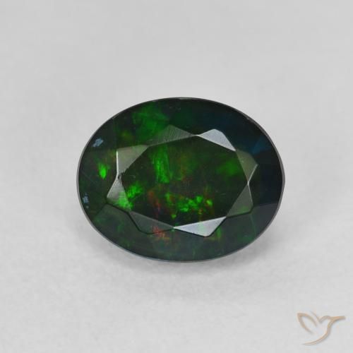 1.39ct طبيعي متعدد الألوان العقيق الأسود, بيضوي, نصف شفاف