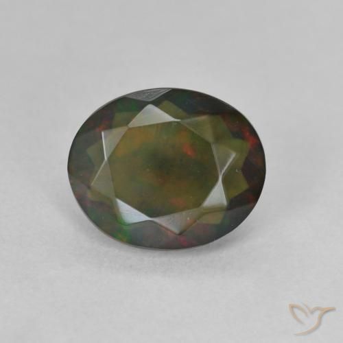 1.24ct طبيعي متعدد الألوان العقيق الأسود, بيضوي, نصف شفاف