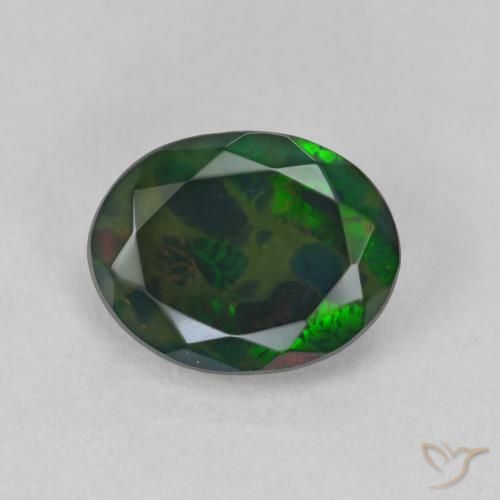1.42ct طبيعي متعدد الألوان العقيق الأسود, بيضوي, نصف شفاف