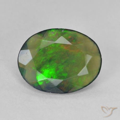 1.35ct طبيعي متعدد الألوان العقيق الأسود, بيضوي, نصف شفاف