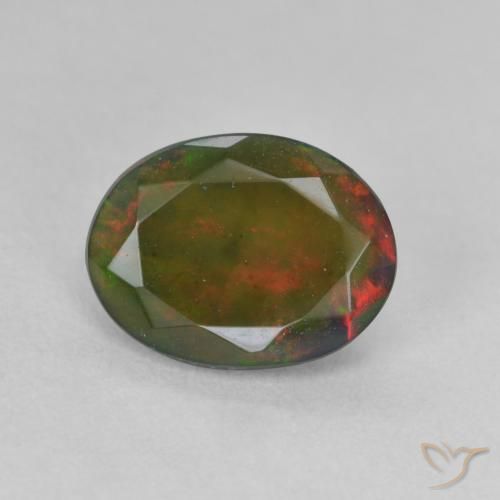 1.24ct طبيعي متعدد الألوان العقيق الأسود, بيضوي, نصف شفاف