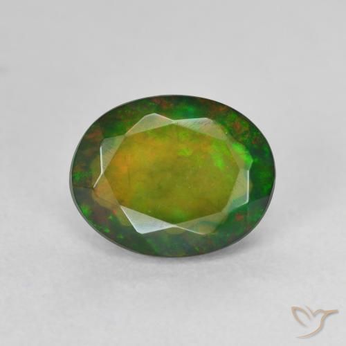 1.38ct طبيعي متعدد الألوان العقيق الأسود, بيضوي, نصف شفاف