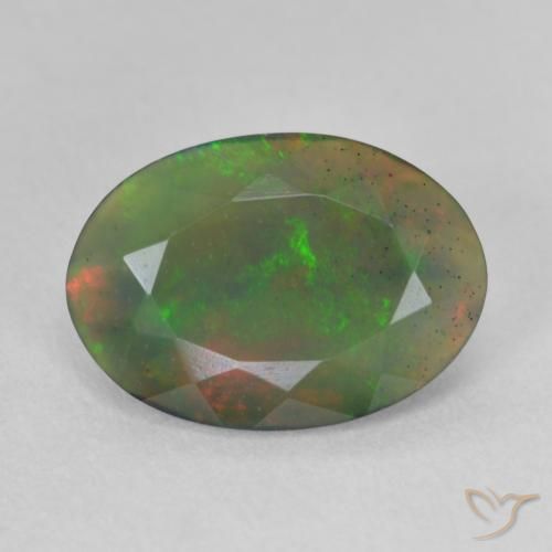 1.67ct طبيعي متعدد الألوان العقيق الأسود, بيضوي, نصف شفاف
