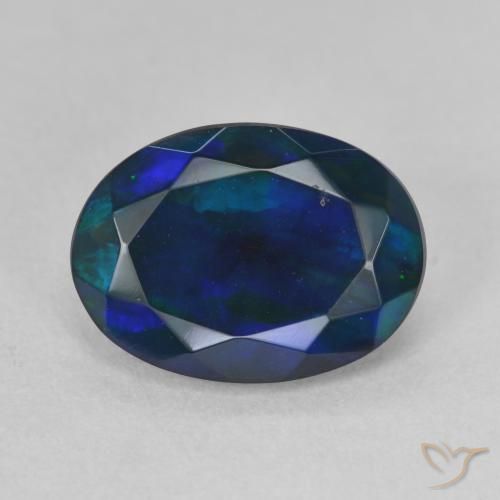 1.80ct طبيعي متعدد الألوان العقيق الأسود, بيضوي, نصف شفاف