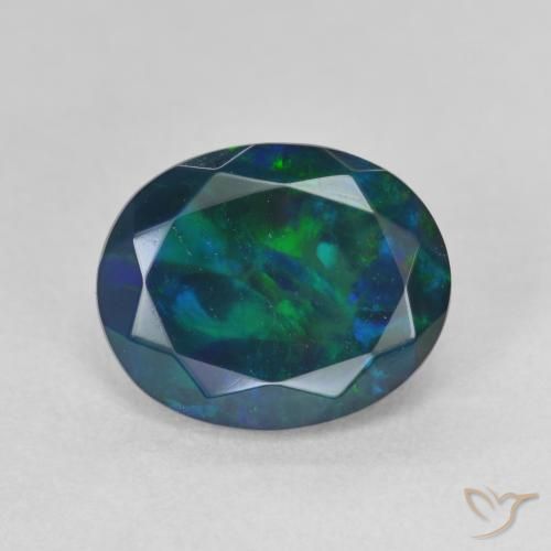 1.63ct طبيعي متعدد الألوان العقيق الأسود, بيضوي, نصف شفاف
