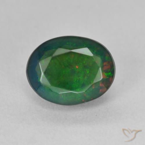 1.43ct طبيعي متعدد الألوان العقيق الأسود, بيضوي, نصف شفاف