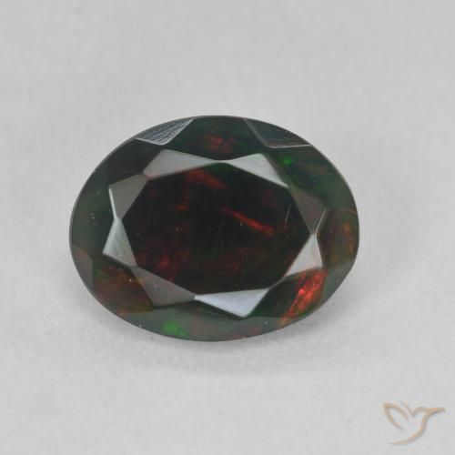 1.19ct طبيعي متعدد الألوان العقيق الأسود, بيضوي, نصف شفاف