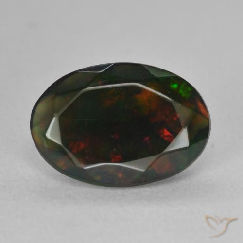 1.44ct طبيعي متعدد الألوان العقيق الأسود, بيضوي, نصف شفاف