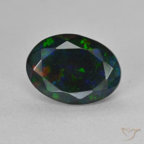 1.18ct طبيعي متعدد الألوان العقيق الأسود, بيضوي, نصف شفاف