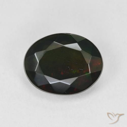 1.69ct طبيعي متعدد الألوان العقيق الأسود, بيضوي, نصف شفاف