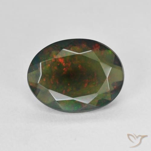 2.07ct طبيعي متعدد الألوان العقيق الأسود, بيضوي, نصف شفاف