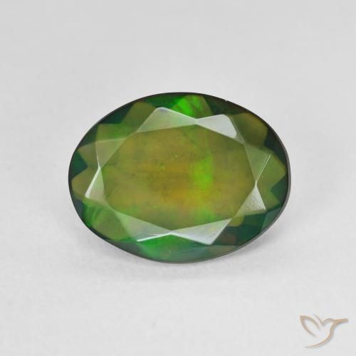 1.90ct طبيعي متعدد الألوان العقيق الأسود, بيضوي, نصف شفاف