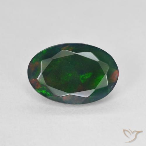 1.66ct طبيعي متعدد الألوان العقيق الأسود, بيضوي, نصف شفاف