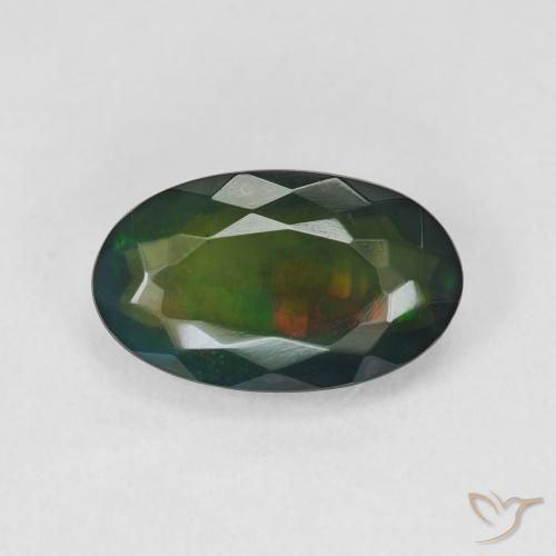 2.10ct طبيعي متعدد الألوان العقيق الأسود, بيضوي, نصف شفاف