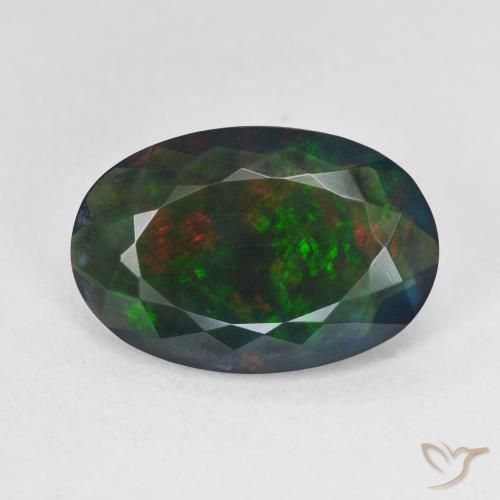 3.76ct طبيعي متعدد الألوان العقيق الأسود, بيضوي, نصف شفاف