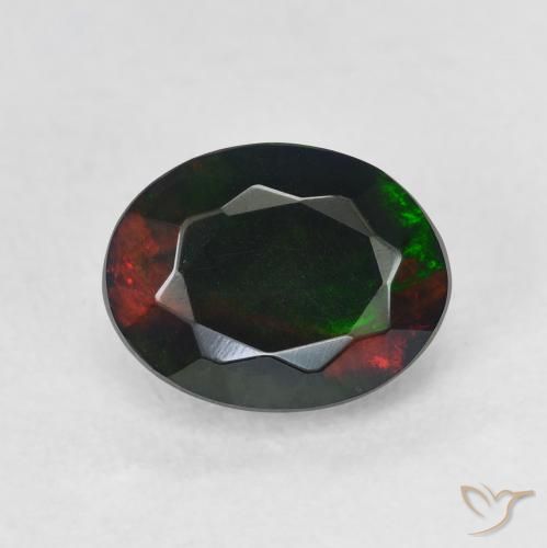 1.12ct طبيعي متعدد الألوان العقيق الأسود, بيضوي, نصف شفاف