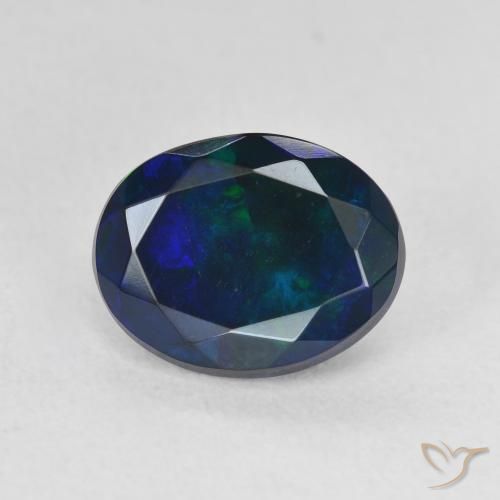 1.66ct طبيعي متعدد الألوان العقيق الأسود, بيضوي, نصف شفاف