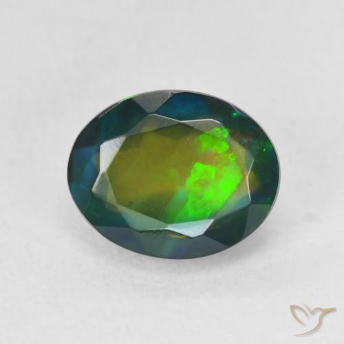 1.60ct طبيعي متعدد الألوان العقيق الأسود, بيضوي, نصف شفاف