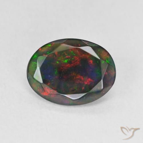 1.16ct طبيعي متعدد الألوان العقيق الأسود, بيضوي, نصف شفاف