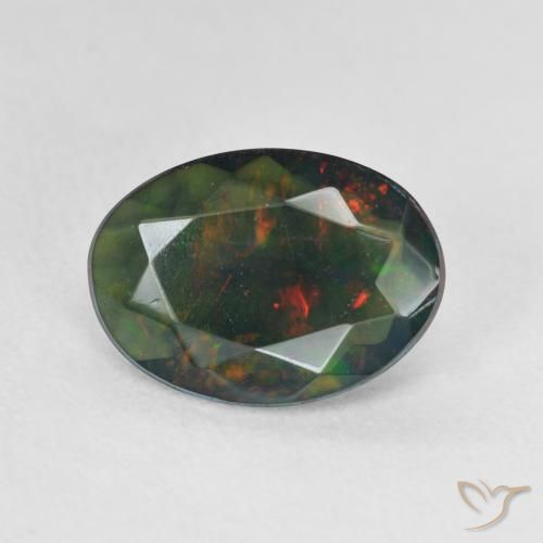 1.74ct طبيعي متعدد الألوان العقيق الأسود, بيضوي, نصف شفاف