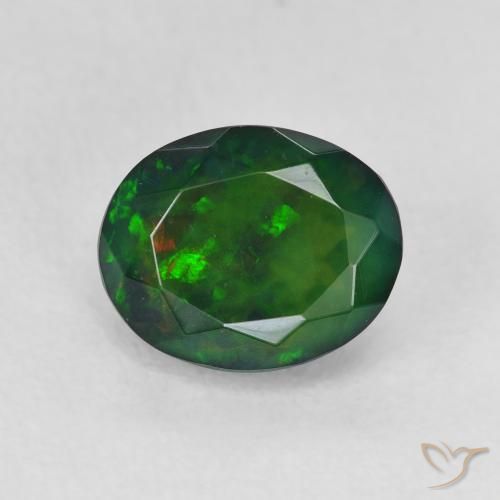 1.38ct طبيعي متعدد الألوان العقيق الأسود, بيضوي, نصف شفاف