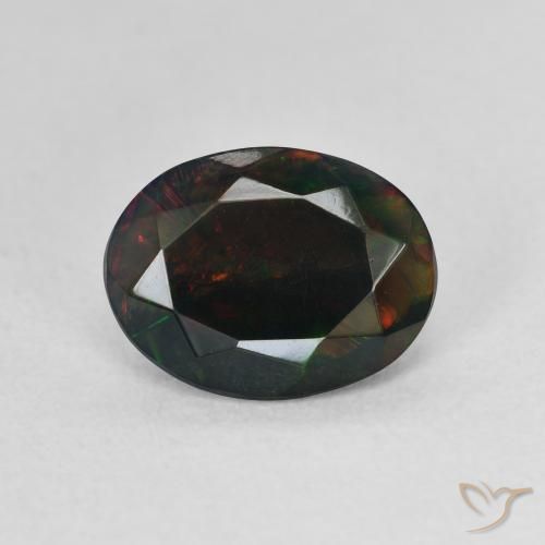 1.19ct طبيعي متعدد الألوان العقيق الأسود, بيضوي, نصف شفاف