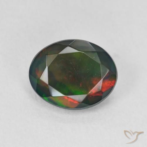 1.17ct طبيعي متعدد الألوان العقيق الأسود, بيضوي, نصف شفاف