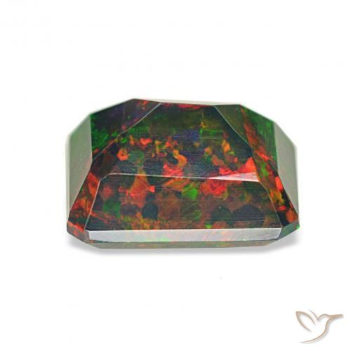 العقيق الأسود متعدد الألوان طبيعي، ثمانى / قصة زمرد، 1.52 قيراط، غير شفاف