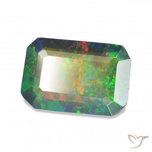 العقيق الأسود متعدد الألوان طبيعي، ثمانى / قصة زمرد، 1.24 قيراط، غير شفاف