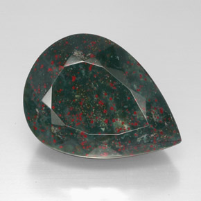 حجر الدم أخضر منقط طبيعي، شكل الكمثرى، 57.45 قيراط، غير شفاف