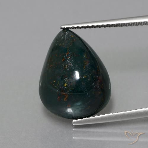 11.36ct طبيعي أخضر الغابات حجر الدم, شكل الكمثرى, غير شفاف