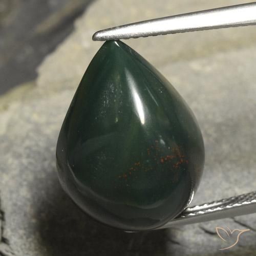 14.78ct طبيعي أخضر غامق حجر الدم, شكل الكمثرى, غير شفاف