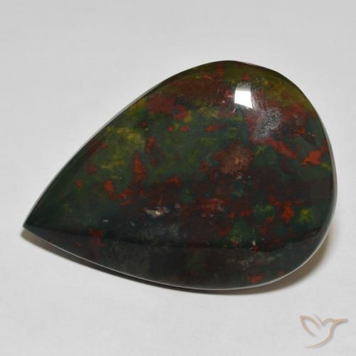 33.07ct طبيعي أخضر وأحمر حجر الدم, شكل الكمثرى, غير شفاف