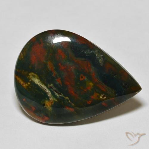 26.03ct طبيعي أخضر وأحمر حجر الدم, شكل الكمثرى, غير شفاف