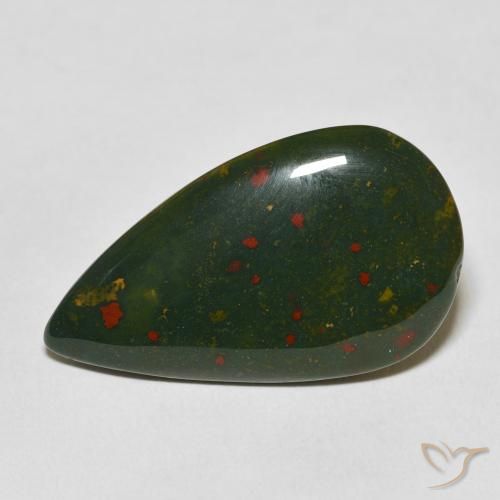 15.48ct طبيعي أخضر وأحمر حجر الدم, شكل الكمثرى, غير شفاف