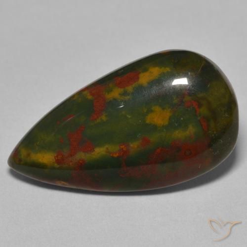 15.94ct طبيعي أخضر وأحمر حجر الدم, شكل الكمثرى, غير شفاف