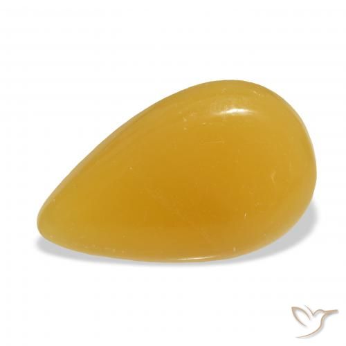 25.69ct طبيعي برتقالى-ذهبى الكالسيت, شكل الكمثرى, نصف شفاف