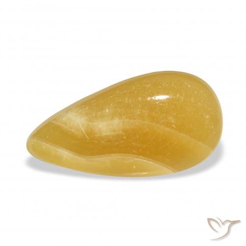 13.68ct طبيعي برتقالى-ذهبى الكالسيت, شكل الكمثرى, نصف شفاف