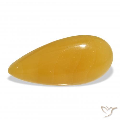 31.92ct طبيعي برتقالى-ذهبى الكالسيت, شكل الكمثرى, نصف شفاف