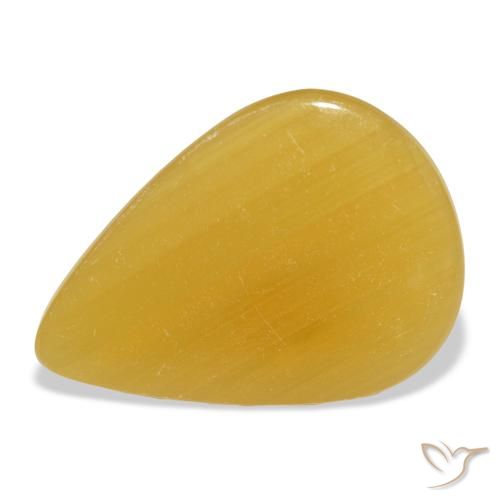 30.50ct طبيعي برتقالى-ذهبى الكالسيت, شكل الكمثرى, نصف شفاف