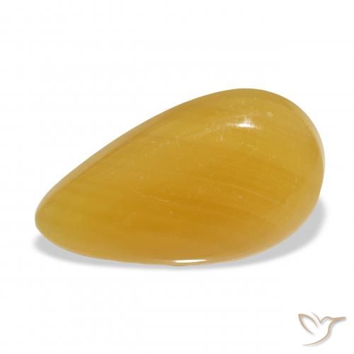 23.92ct طبيعي برتقالى-ذهبى الكالسيت, شكل الكمثرى, نصف شفاف