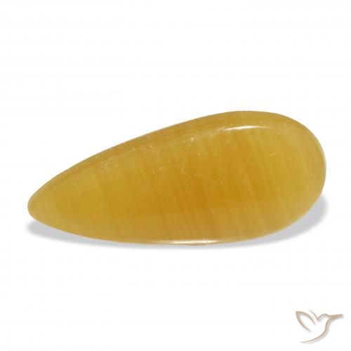 21.39ct طبيعي برتقالى-ذهبى الكالسيت, شكل الكمثرى, نصف شفاف