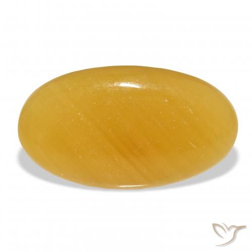 40.69ct طبيعي برتقالى-ذهبى الكالسيت, بيضوي, نصف شفاف