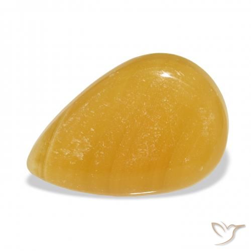 38.52ct طبيعي برتقالى-ذهبى الكالسيت, شكل الكمثرى, نصف شفاف