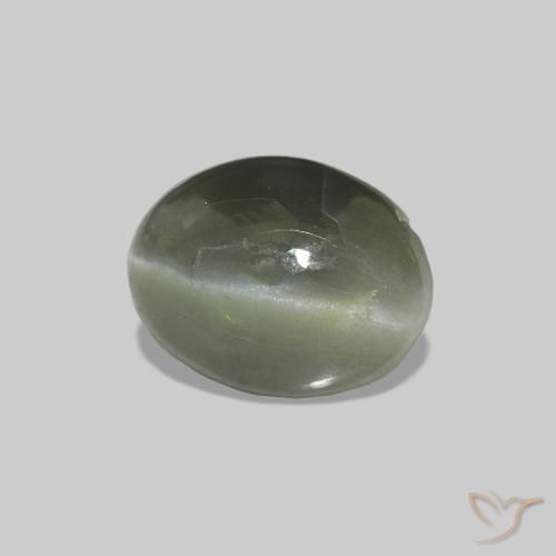Cat's Eye Alexandrite أخضر الغابة باهت طبيعي، بيضوي، 0.62 قيراط، غير شفاف