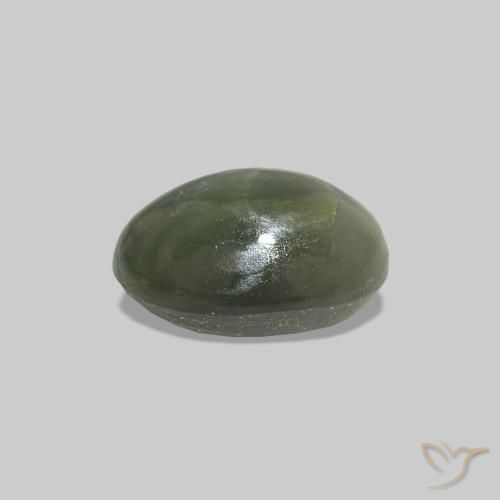 Cat's Eye Alexandrite أخضر الغابة باهت طبيعي، بيضوي، 0.62 قيراط، غير شفاف