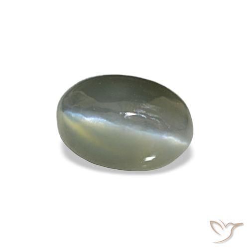 Cat's Eye Alexandrite طبيعي بلون رمادى مخضر-باهت، وزن ‎0.50‎ قيراط، شكل بيضاوى، مقاس ‎5.1x3.5‎ مم
